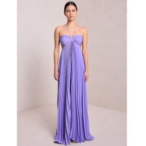 A.L.C. Moira Pleated Purple Halter Maxi Dress Size 14